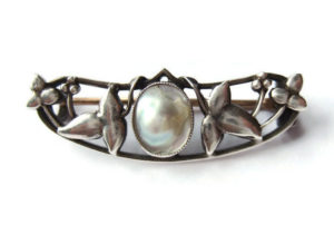 Arts and Crafts Liberty or Liberty-style blister pearl brooch. For sale in my Etsy shop: click on photos for details.